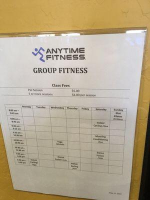 Group fitness schedule