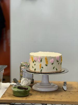 Carrot cake with orange cream cheese frosting