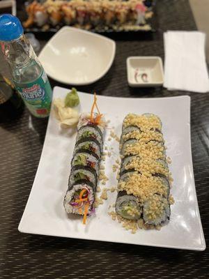 Veggie Roll (left) Avocado Roll (right)