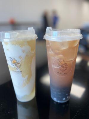 Passion Fruit Smoothie and Peach Bubble Milk Tea (without the milk)