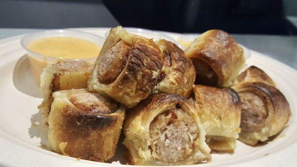 Pop on over to Due South Brewing for SE's Brats Poppers in a Blanket until 9:00pm! Order online at S3eats.com - Beer Braised Brats Wrapped