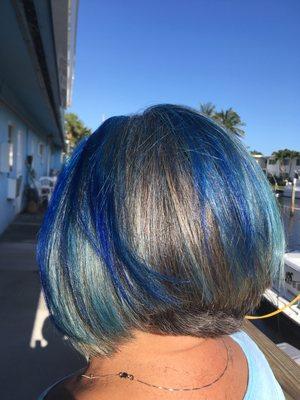 Growing out grey but adding updated color panels in electric blue organic color