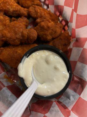 Hot wings and blue cheese.