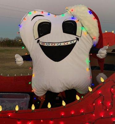 Timmy the Tooth getting into the holiday spirit at the 2019 Liberty Hill Christmas Festival!