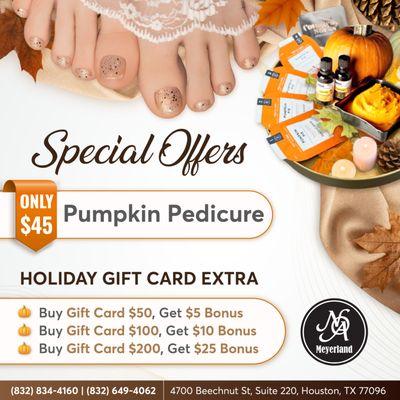 SPECIAL OFFERS 

Pamper yourself this season with our fantastic deals at Nails of America Meyerland!