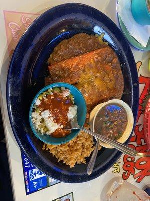 Cheese Enchiladas Dinner with charro beans instead of refried and elotes extra for a $1!