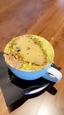 pistachio affogato (chocolate ice cream)