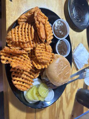 Smash Burger and Sweet Potato Fries