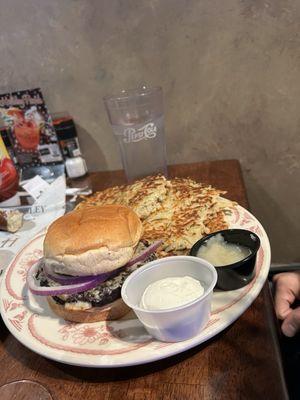 Black bean burger and Boxty