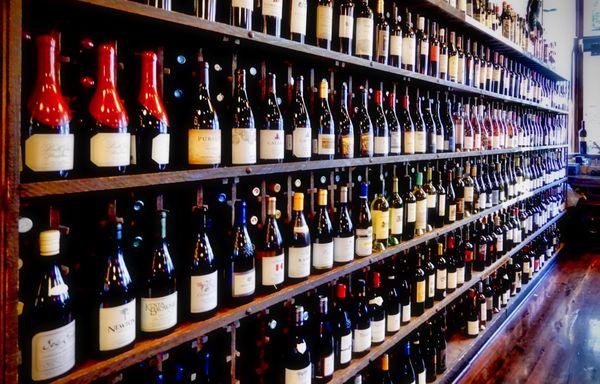 A whole wall of wines.