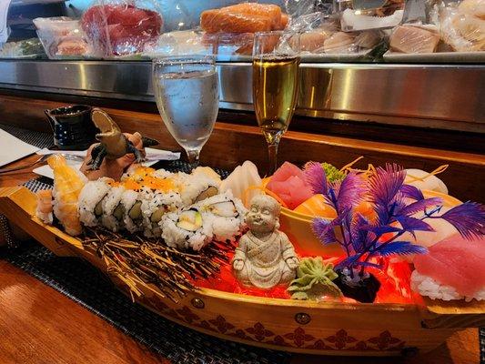 Wow! What a Presentation Swampy's first Sushi and Sashimi Boat