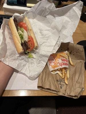 Pictured: Steak sandwich meal. Nearly $15 for pathetically small sandwich, handful of fries, and a soft drink YIKES