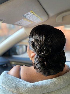 An up-do by Ashley for a 1920's themed wedding! Everyone loved it