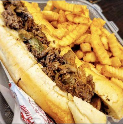 Loaded steak sub w/ fries.