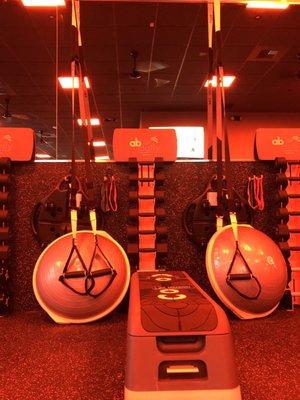 TRX, bosu balls, weights