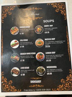 Menu, appetizers and soups