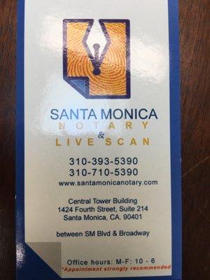 Santa Monica Notary business card