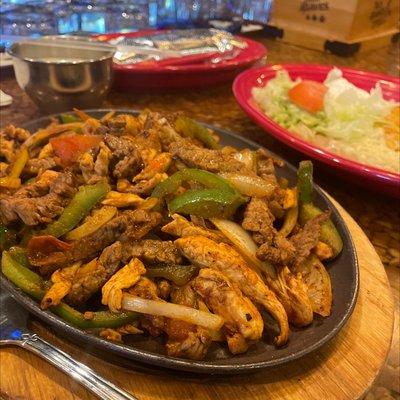 Chicken and steak fajitas