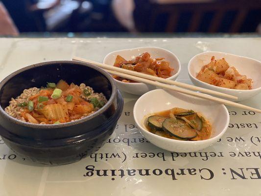 Ramen topped with kimchi - various sides