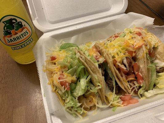 Shrimp, marinated beef, chorizo & tongue tacos (you can ask for lettuce, tomatoes & cheese on it)