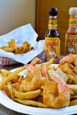 Fried shrimps with fries