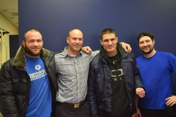 Adem Redzovic (Team Redzovic, Chicago Jiu Jitsu), Dr. Meeting,  MMA fighter Goran Reljic, and Conan Schueneman (LMT) all smil...