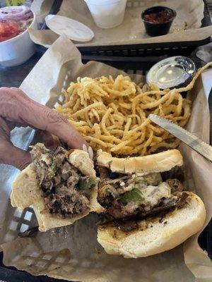 Philly Cheesesteak with onion rings