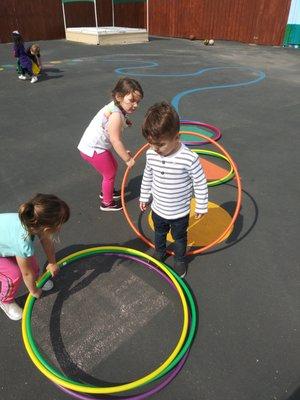 Some play on the blacktop.