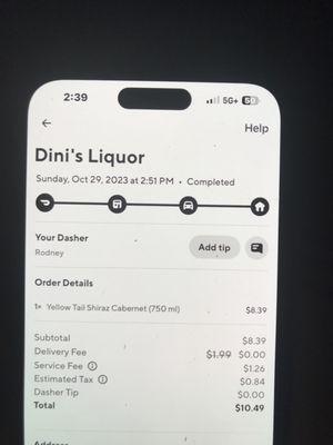 Receipt of my door dash order