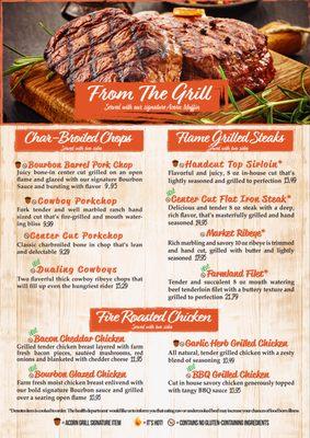 Acorn Grill Steaks, Pork Chops, and Grilled Chicken Menu