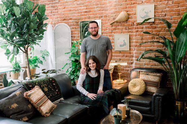 Owners Anna & Nathan inside Overgrown Home.