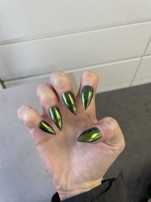 Green chrome nails