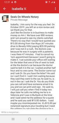 A review based on $15.00 that je wanted to pay for a service he requested.  Driving from Van Nuys to Beverly Hills and parking was $20.00.