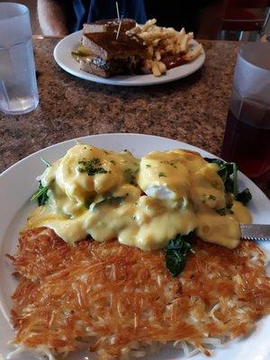 My bay shrimp and spinach eggs benedict & perfect hashbrowns