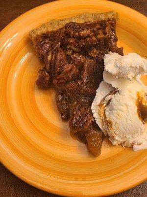 Caramel pecan pie with caramel ice cream