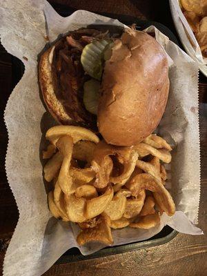 Pulled pork sandwich and side of fries