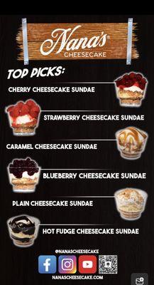 Nana's Cheesecake Menu