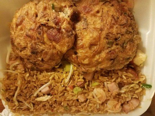 Roast pork egg foo young dinner special