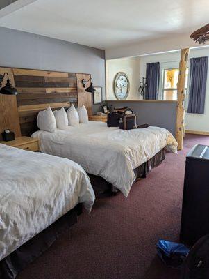 Fresh, clean room with two comfy beds, great linens. On the other side of the pony wall was a twin sleeper couch/sitting area.