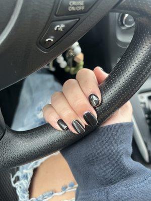 black gel nails, got me in and out in 30 minutes after a walk in. amazing job!!!