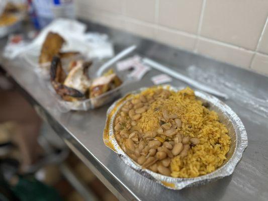 Rice and beans chicken lunch