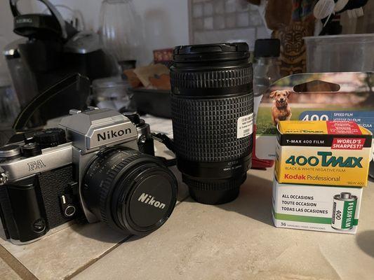 NIKON FA and black and white film 400 and 400 film.