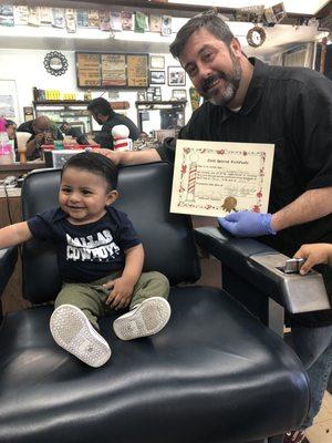 My son after his first haircut! Thanks Bryson.