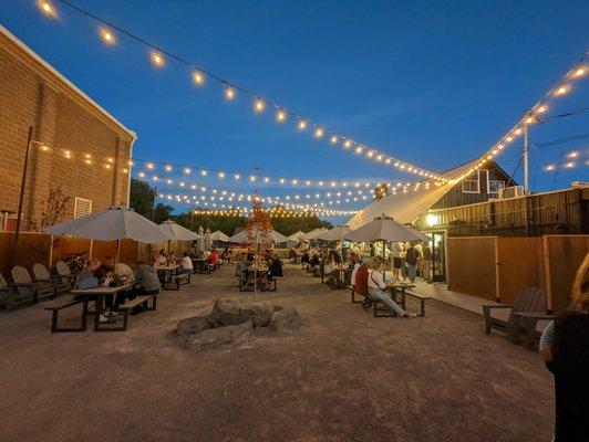 Nice lighting in dog friendly outdoor space.