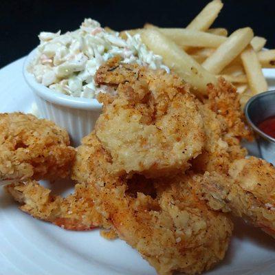 Fried Shrimp with side of fries and coleslaw