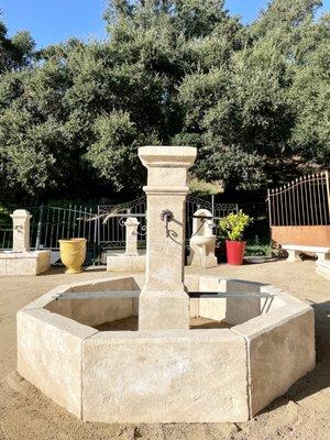 Limestone Fountains From France. Hand carved and hand patina central fountain made in Provence from limestone.