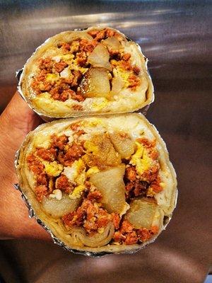 Chorizo and eggs breakfast burrito