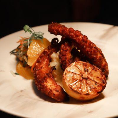 Adobo octopus citrus risotto