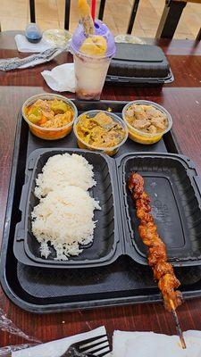 chicken (left), kare kare (middle), pork adobo (right)