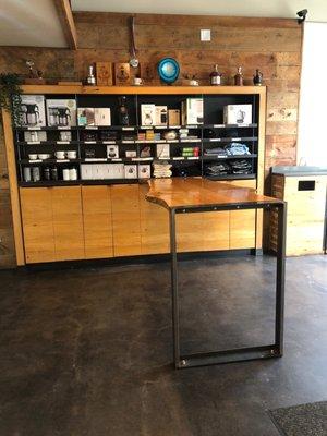 Items for sale with standing bar area